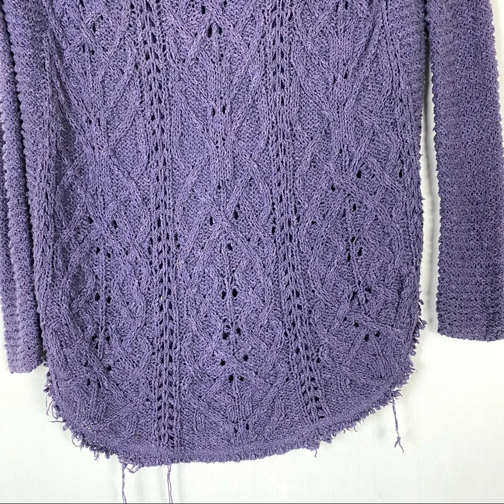 Free People Purple Openwork V-Neck Knit Sweater